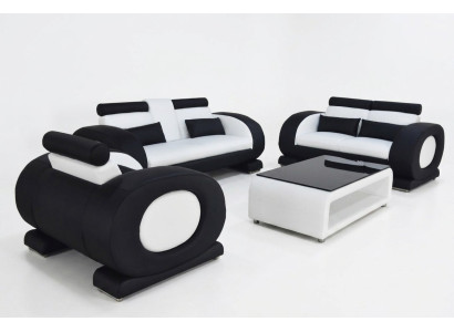 Sofa Kanapa Skóra Siedziba 3+2+1 Komplet Ustaw Designer Modern