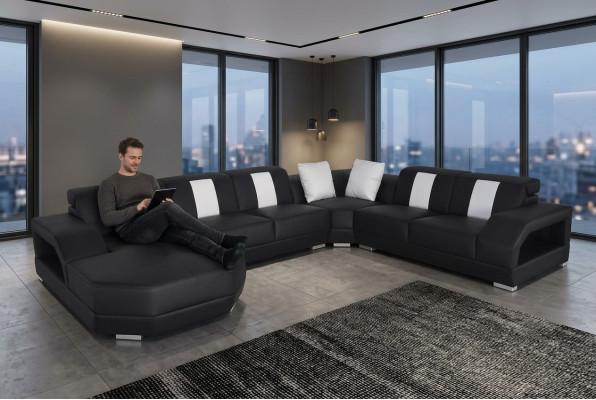 Skóra Sofa Couch Żywy krajobraz Narożnik Ustawić Design Modern Couch