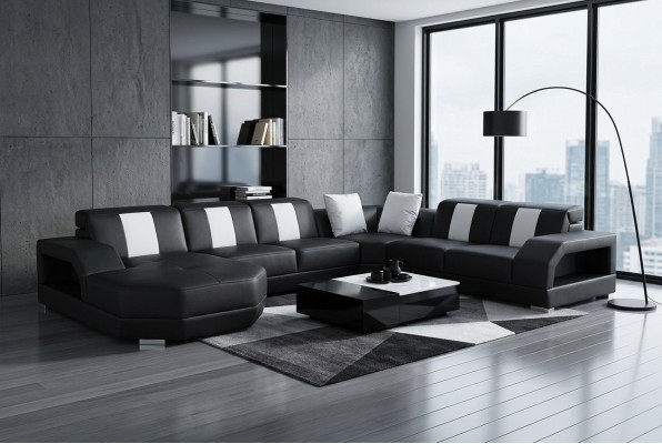 Skóra Sofa Couch Żywy krajobraz Narożnik Ustawić Design Modern Couch