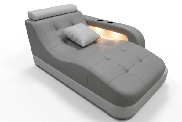 Designerska Skóra Szezlong Nowoczesna Szara Sofa Otomana Oryginalna Skóra Relaks