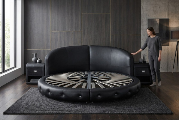 Okrągłe Luxury Skóra Design Podkładka łóżka Double Modern Okrągłe łóżko