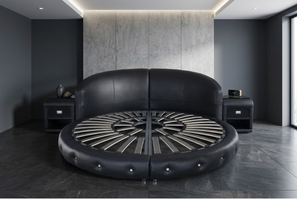 Okrągłe Luxury Skóra Design Podkładka łóżka Double Modern Okrągłe łóżko