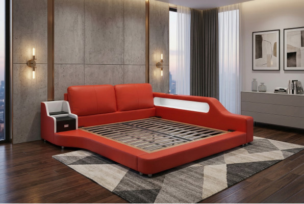Double Luxury Design Skóra Łóżko Podkładka do łóżka Nowoczesny Hotel Wielofunkcyjny