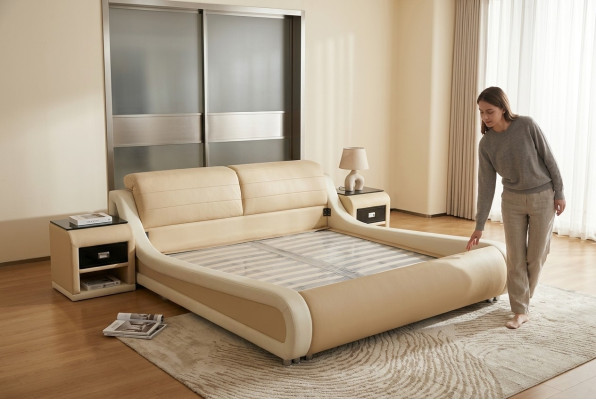 Double Luxury Design Skóra Łóżko Hotel Podkładka do łóżka Nowoczesne Wielofunkcyjne