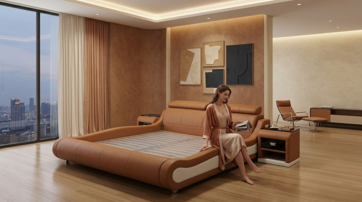 Design Luksusowe łóżko Podkładka Małżeństwo Hotel Nowoczesne łóżko Skóra 140/160/180/200 cm