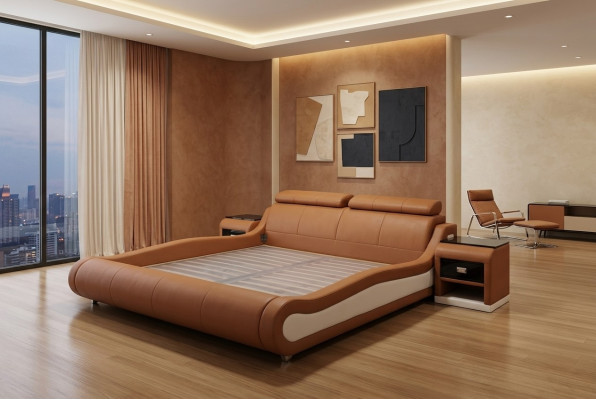 Design Luksusowe łóżko Podkładka Małżeństwo Hotel Nowoczesne łóżko Skóra 140/160/180/200 cm