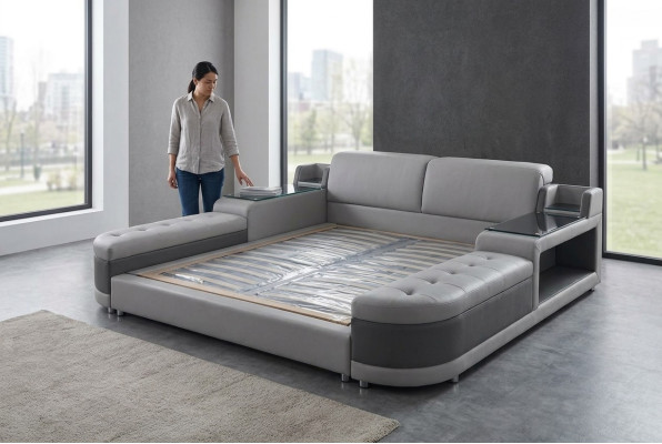 Design Luksusowe łóżko Podkładka Małżeństwo Hotel Nowoczesne łóżko Skóra 140/160/180/200 LB8820