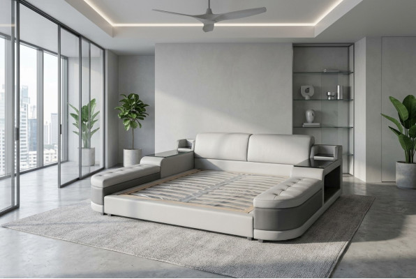 Design Luksusowe łóżko Podkładka Małżeństwo Hotel Nowoczesne łóżko Skóra 140/160/180/200 LB8820