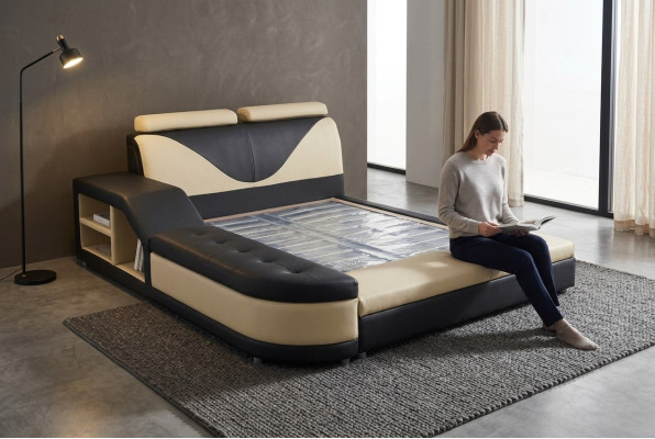 Design Luksusowe łóżko Podkładka Małżeństwo Hotel Nowoczesne łóżko Skóra 140/160/180/200 cm