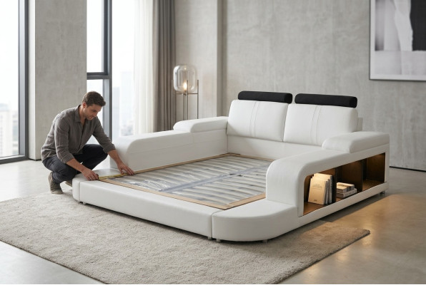 Luksusowa Skóra Design Podkładka do łóżka Nowoczesne podwójne 140/160/180/200 Łóżko
