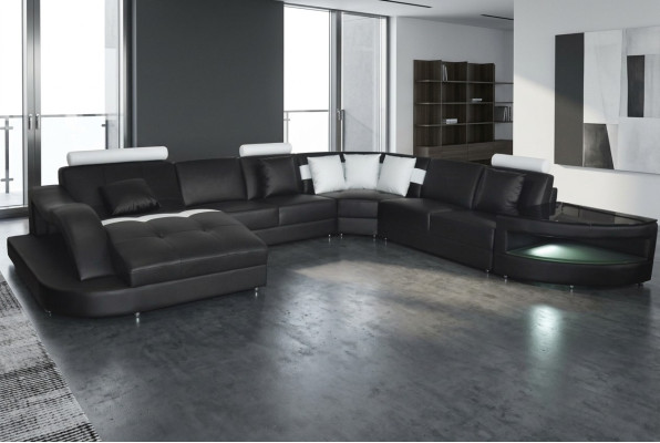 Skóra Sofy Żywy krajobraz Narożnik Ustawić Design Nowoczesna Sofa Kształt U + Tabela