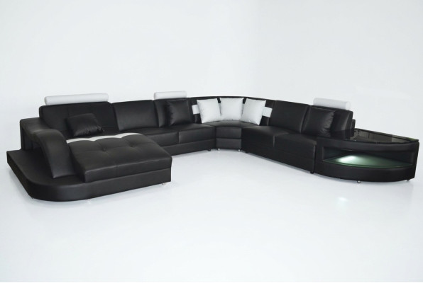 Skóra Sofy Żywy krajobraz Narożnik Ustawić Design Nowoczesna Sofa Kształt U + Tabela
