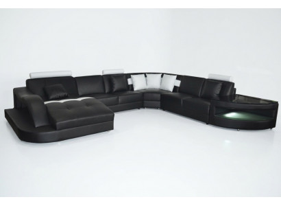 Skóra Sofy Żywy krajobraz Narożnik Ustawić Design Nowoczesna Sofa Kształt U + Tabela