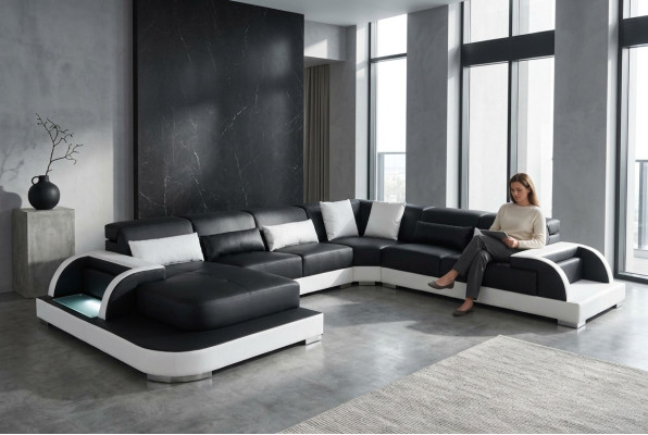 Skóra Sofa Kanapa Żywy krajobraz Narożnik Ustawić Design Nowoczesne Sofy Kształt U Kanapy
