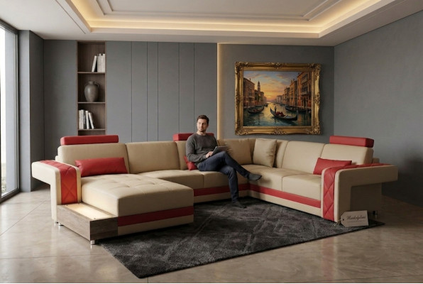 Skórzana Sofa Kanapa Żywy krajobraz Narożnik Ustawić Design Nowoczesna Sofa Dekoracyjna