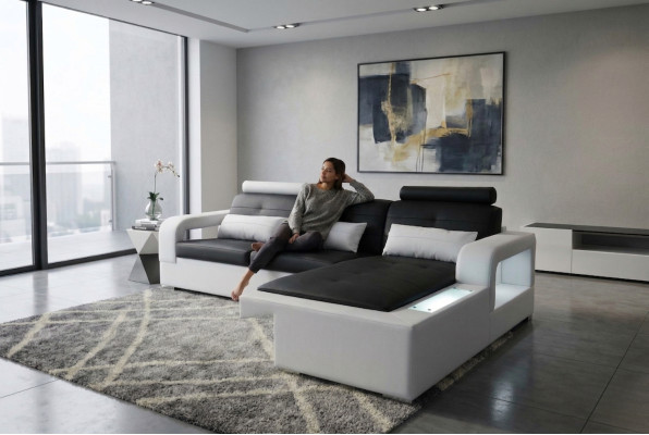 Skórzana sofa kanapa Żywy krajobraz Narożnik Ustawić Design Nowoczesna sofa dekoracyjna w kształcie litery L