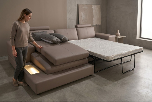 Skóra Couch Żywy krajobraz Narożnik Ustawić Design Nowoczesna sofa w kształcie litery L