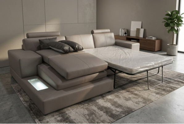 Skóra Couch Żywy krajobraz Narożnik Ustawić Design Nowoczesna sofa w kształcie litery L