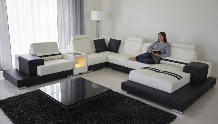 Skórzana Sofa Kanapa Żywy krajobraz Narożnik Ustawić Design Dekoracyjna Nowoczesna Sofa