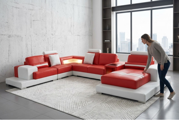Skórzana Sofa Kanapa Żywy krajobraz Narożnik Ustawić Dekoracyjny Design Nowoczesna Sofa