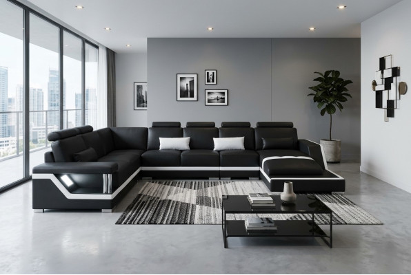 Skórzana sofa Żywy krajobraz Narożnik Ustawić Design Nowoczesna Sofa Kształt U