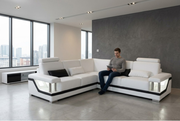 Skórzana sofa kanapa Żywy krajobraz Narożnik Ustawić Design Nowoczesna Narożnik Sofa L-kształt L6002