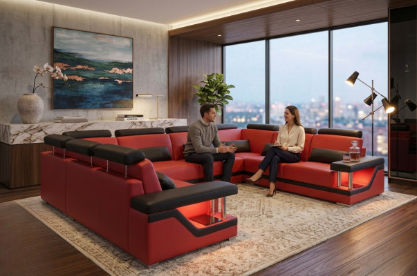 Skórzana Sofa Kanapa Żywy krajobraz Narożnik Ustawić Design Nowoczesna Sofa Kształt U Nowy L6002