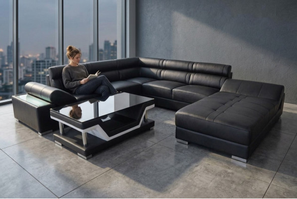 Skórzana Sofa Kanapa Żywy krajobraz Narożnik Ustawić Design Nowoczesna Sofa Kształt U