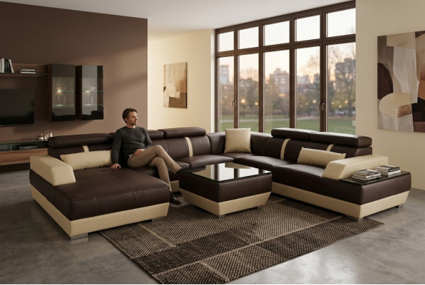 Skórzana sofa Żywy krajobraz Narożnik Ustawić Design Nowoczesna sofa Dekoracyjna Kształt U