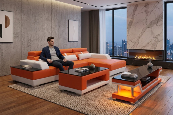 Skórzana sofa Żywy krajobraz Narożnik Ustawić Design Nowoczesna Sofa w kształcie litery L Szezlong