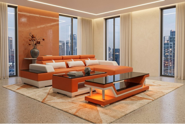 Skórzana sofa Żywy krajobraz Narożnik Ustawić Design Nowoczesna Sofa w kształcie litery L Szezlong
