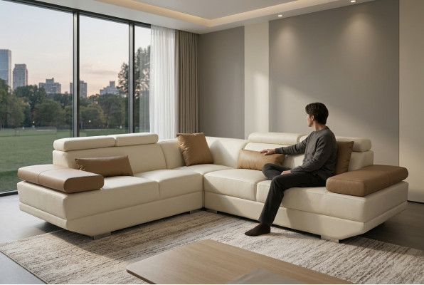Skórzana sofa kanapa Żywy krajobraz Narożnik Ustawić nowoczesną designerską sofę dekoracyjną w kształcie litery L