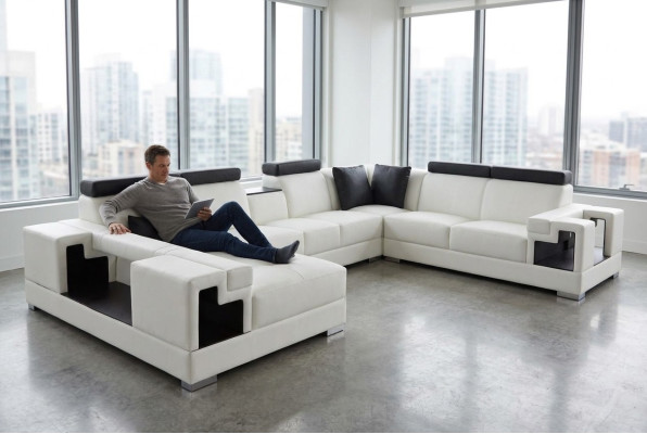 Skórzana sofa Narożnik Sofa Kanapa Żywy krajobraz Sofy Kanapy Ustawić Design Modern New