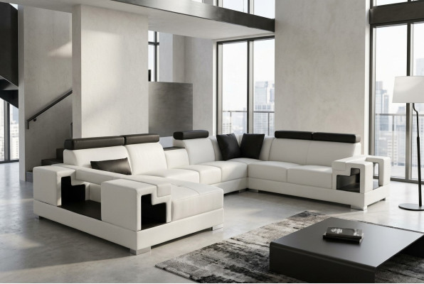 Skórzana sofa Narożnik Sofa Kanapa Żywy krajobraz Sofy Kanapy Ustawić Design Modern New