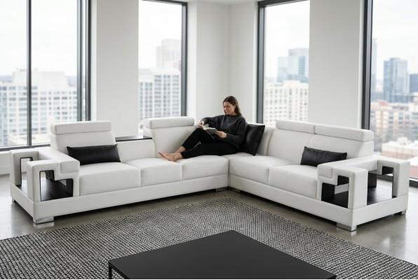 Sofa skórzana kanapa Żywy krajobraz Narożnik Ustawić Design Nowoczesna sofa w kształcie litery L K5001