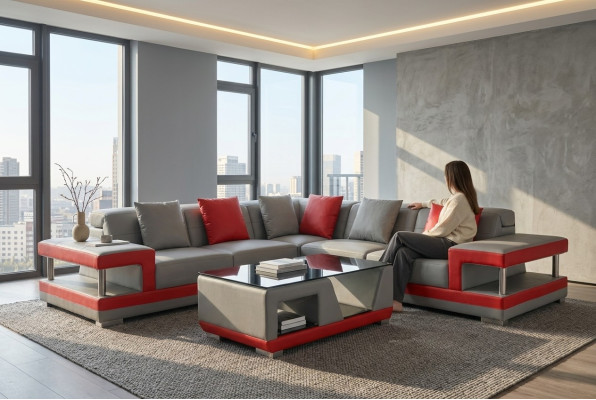 Skórzana sofa kanapa Żywy krajobraz Narożnik Ustawić Deco Design Nowoczesna sofa w kształcie litery L