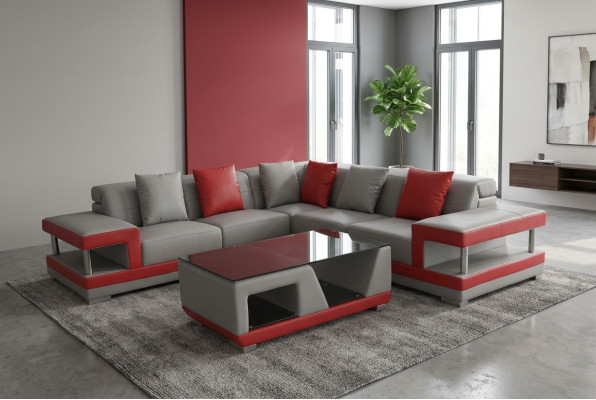 Skórzana sofa kanapa Żywy krajobraz Narożnik Ustawić Deco Design Nowoczesna sofa w kształcie litery L