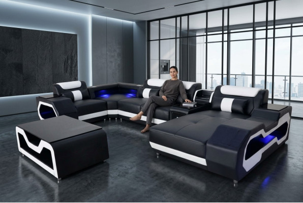 Skóra Sofa Narożnik Ustawić Design Modern Żywy krajobraz stolik kawowy U Shape G8046 Nowość