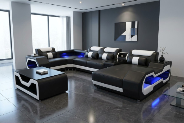 Skóra Sofa Narożnik Ustawić Design Modern Żywy krajobraz stolik kawowy U Shape G8046 Nowość