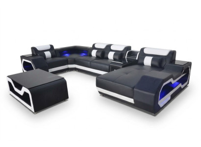 Skóra Sofa Narożnik Ustawić Design Modern Żywy krajobraz stolik kawowy U Shape G8046 Nowość