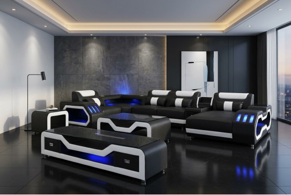 Skóra Sofy Narożnik Ustawić Design Sofa Żywy krajobraz + Kanapa Tabela + RTV G8046