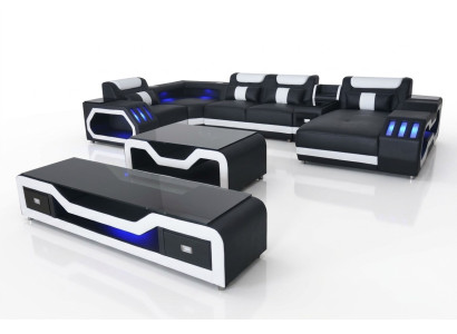 Skóra Sofy Narożnik Ustawić Design Sofa Żywy krajobraz + Kanapa Tabela + RTV G8046