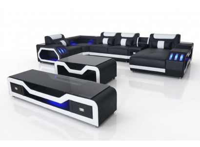 Skóra Sofy Narożnik Ustawić Design Sofa Żywy krajobraz + Kanapa Tabela + RTV G8046