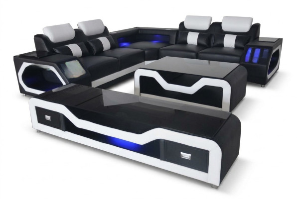 Skórzana sofa Żywy krajobraz Narożnik Ustawić Design Nowoczesna sofa w kształcie litery L, stolik kawowy G8046