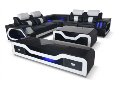 Skórzana sofa Żywy krajobraz Narożnik Ustawić Design Nowoczesna sofa w kształcie litery L, stolik kawowy G8046
