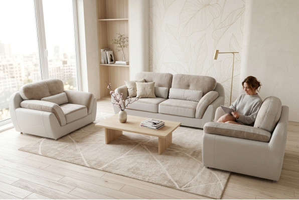 Skóra Włókiennicza Sofa Podkładka Siedziba Zestaw Ustaw Design Zestaw sofowy 3+1+1 Fotel