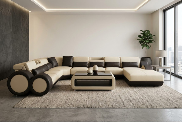Skórzana sofa Żywy krajobraz Ustaw Design Nowoczesna sofa Narożnik Kształt U Szezlong G8035