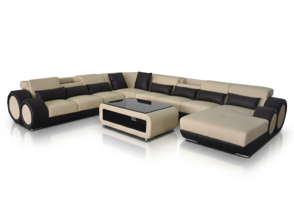 Skórzana sofa Żywy krajobraz Ustaw Design Nowoczesna sofa Narożnik Kształt U Szezlong G8035