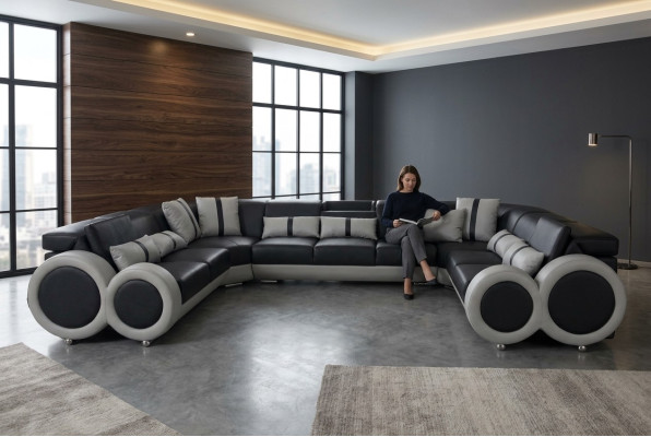 Skóra Sofa Kanapa Podkładka Narożnik Ustaw Design nowoczesny Narożnik U kształt Żywy krajobraz