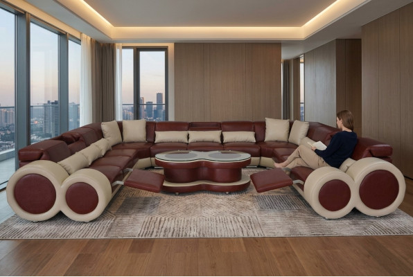 Skórzana Sofa Kanapa Żywy krajobraz Ustawić Design Nowoczesna Sofa Narożnik